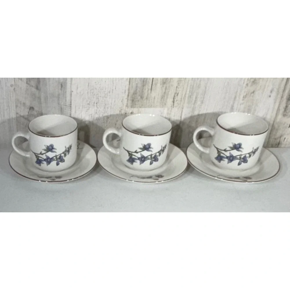 Woodhill by Citation Coffee Cup Saucer Set‎ White Floral Vintage Set of 3